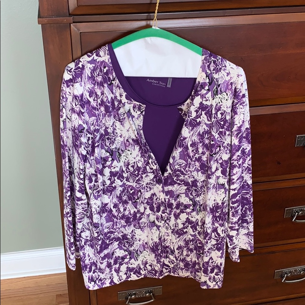 Amber Sun purple and white floral sweater and tank
